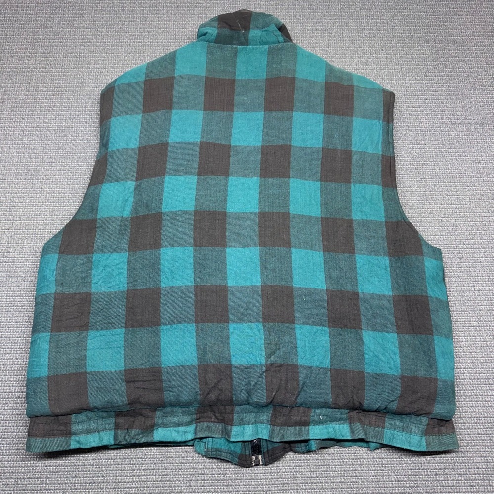 Vintage Ozark Trail Mens XL Teal Black Buffalo Plaid Quilted Puffer Vest Cotton - Picture 5 of 8